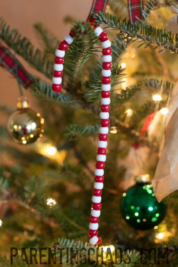 Beaded Candy Cane ornament tutorial from Parenting Chaos