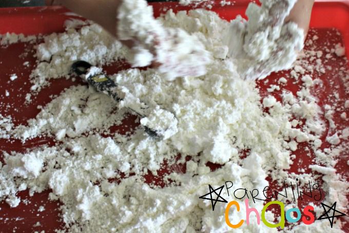 Mixing up Crunchy Foam Sensory Dough
