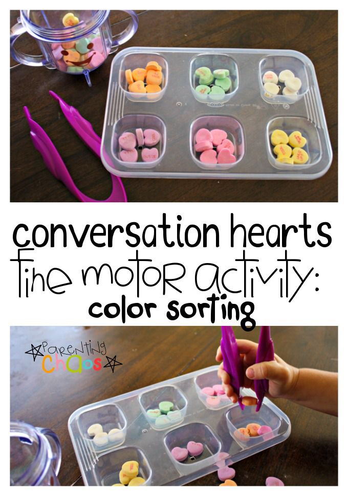 Conversation Hearts Fine Motor Color Sorting Activity