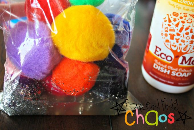 Add pom-poms to squish bag