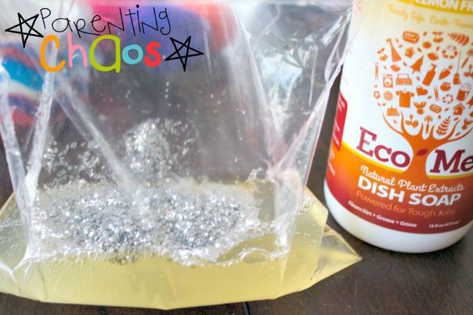Add glitter to squish bag
