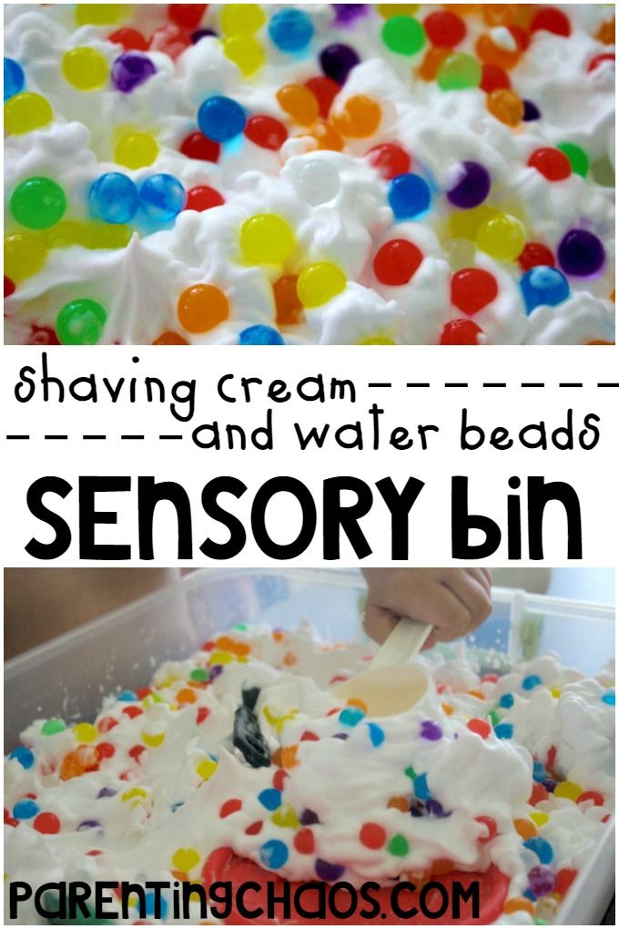 Shaving Cream and Water Beads Sensory Bin