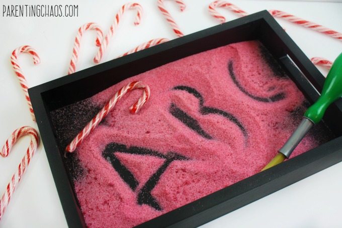 This peppermint sensory writing tray is an awesome way to work on sight words while getting some sensory exploration!