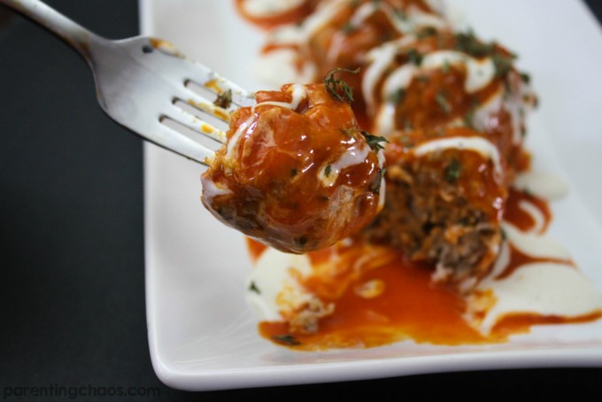 Slow-Cooker Buffalo Chicken Meatballs, yes please! Easy and fun recipe for game day parties!