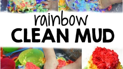 Ever had your child soak a roll of toilet paper? Instead of throwing it away turn it into this super fun Rainbow Clean Mud!
