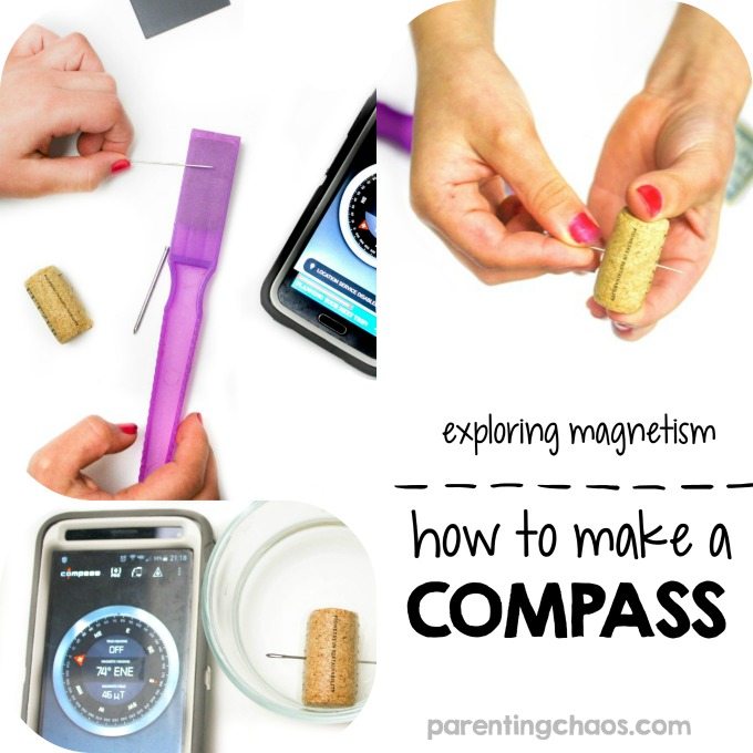 Explore magnetic poles, force, and physics with this simple science experiment for kids that will teach them how to make a compass! width=