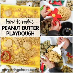 Kids will have a blast learning how to make peanut butter as they create this fantastic sensory recipe - Peanut Butter Playdough! I had no clue that you could make this from scratch so easily!