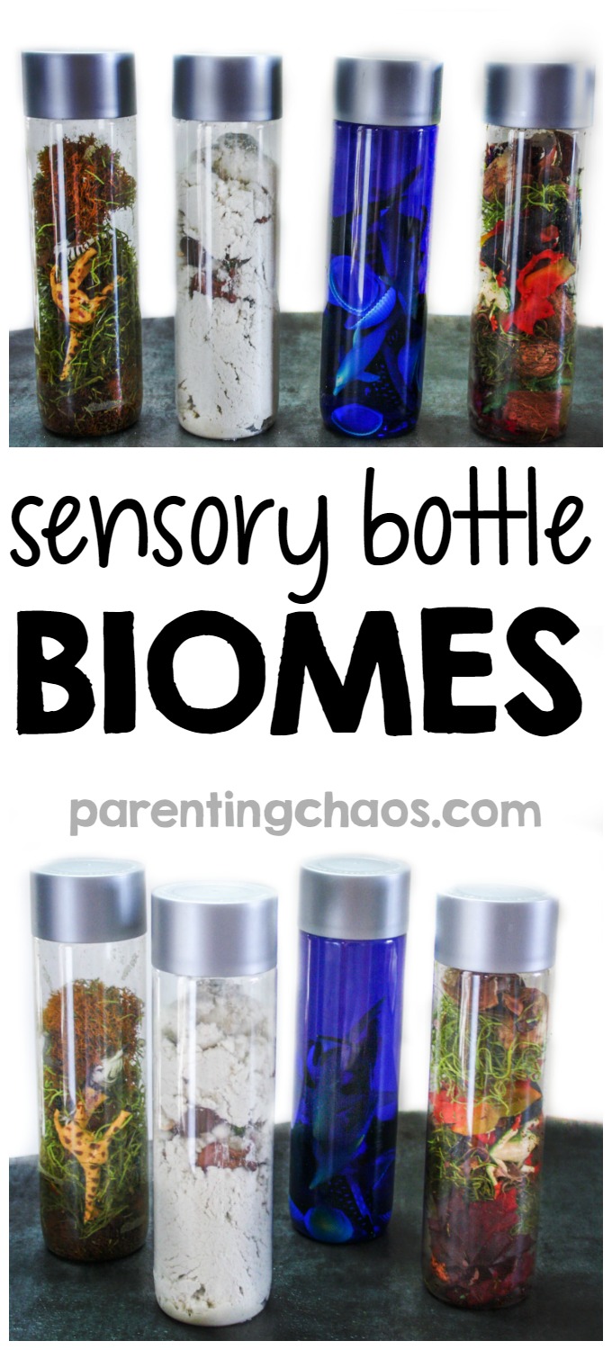 These Sensory Bottle Biomes are a fun, yet simple way for kids to explore what makes up a biome and to compare how various plant and animal life has adapted to fit that biome.