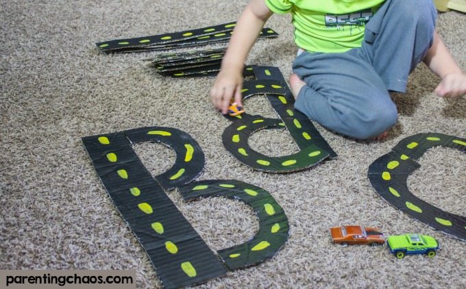 This DIY Alphabet Road Construction Kit will help your child learn their lower and upper case letters through hands on play!