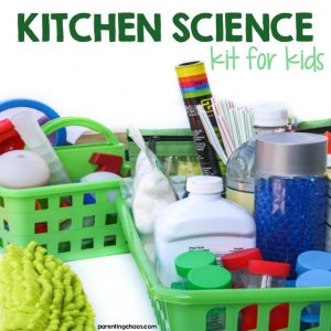 This Kitchen Science Kit for Kids is our easy solution for keeping everything we might need in one easy to reach place.