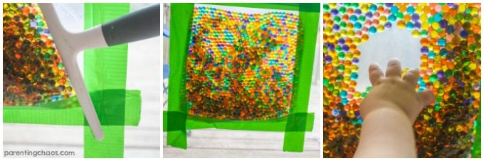 This water bead sensory window bag is one of our favorite ways to distract the kids with mess-free sensory play...the perfect solution when you need a moment to tackle the mess! #SCJMessyMoments