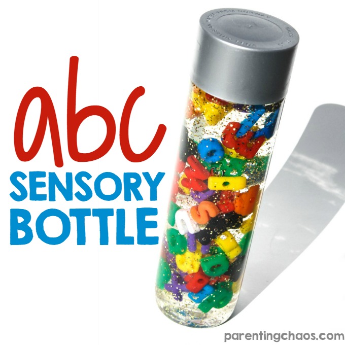 Combine literacy and sensory in this super easy Alphabet Sensory Bottle.