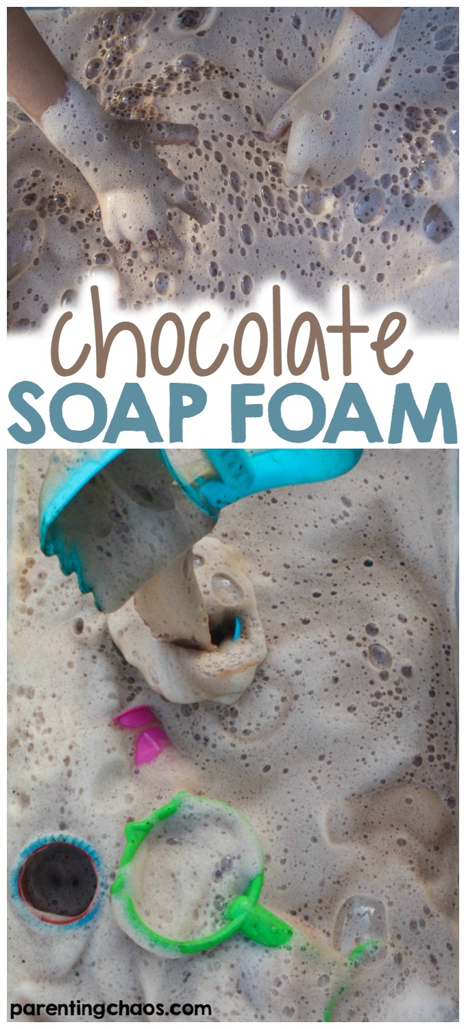 This Chocolate Soap Foam is a super easy and fun sensory play bin for kids, and it is perfect for cooling down!