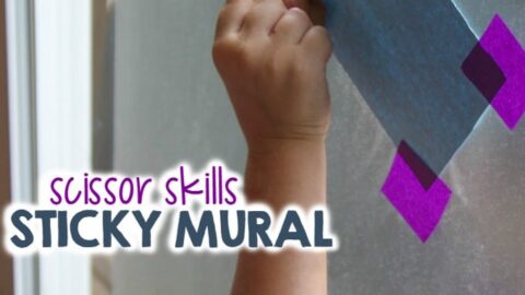 Providing open-ended creative activities such as this Scissor Skills Sticky Window Mural is a great way to encourage kids to continue to build upon their skills while controlling the mess.