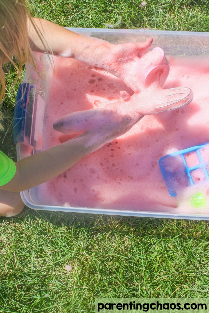 Watermelon Soap Foam Bubbles Sensory Play from Parenting Chaos