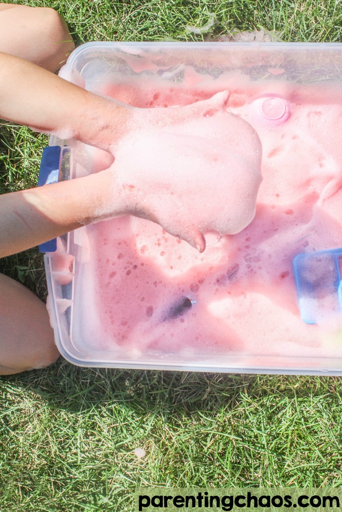 Watermelon Soap Foam Bubbles Sensory Play from Parenting Chaos