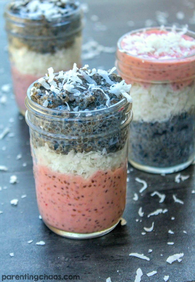 Red, White, and Blue Chia Pudding is a healthy, filling snack that tastes like dessert. Try this gluten-free, vegan, paleo-friendly recipe for a guilt-free treat!