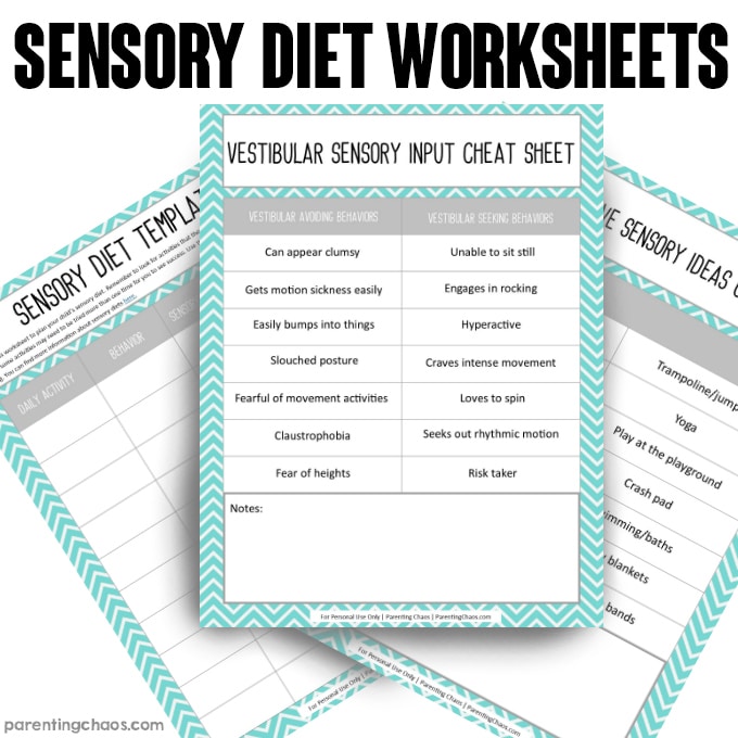 Sensory Diet Worksheets for Families