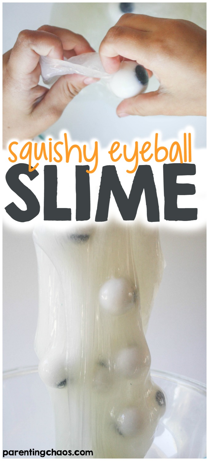 We love sensory slime activities around here, and we love this creepy eyeball slime sensory recipe for Halloween season! Your kids will love it too.