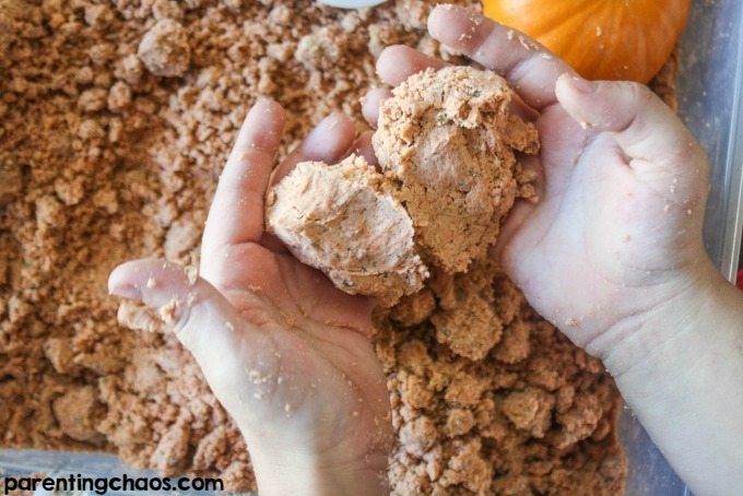 Kids will LOVE this Taste Safe Pumpkin Scented Moon Sand!