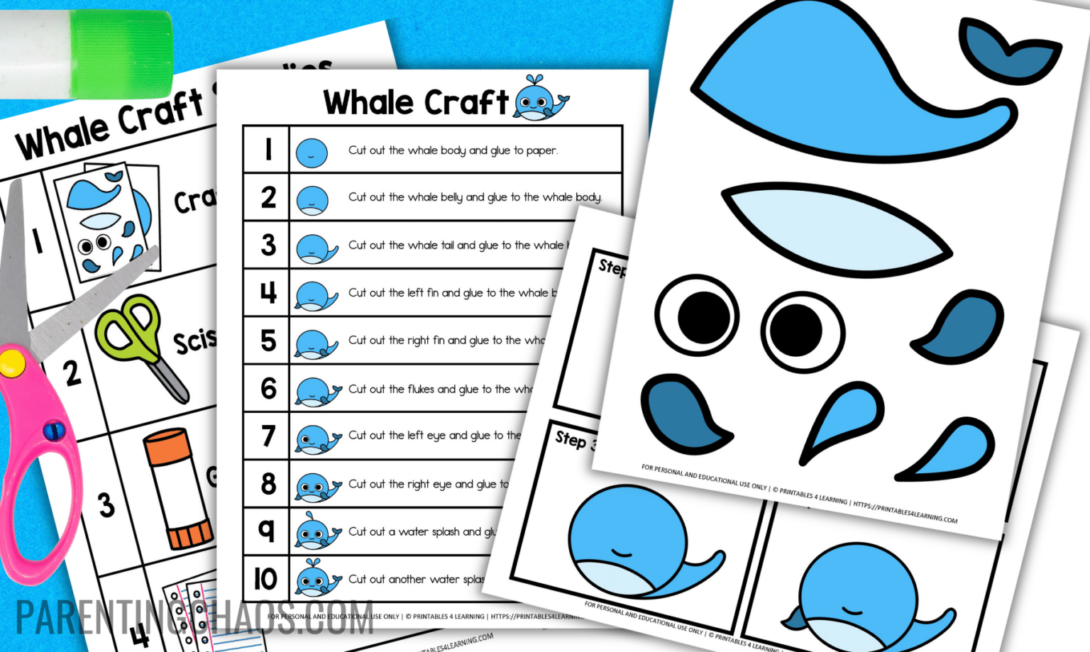 Whale Cut and Paste Craft for Kids: Visual Directions Included ⋆ ...