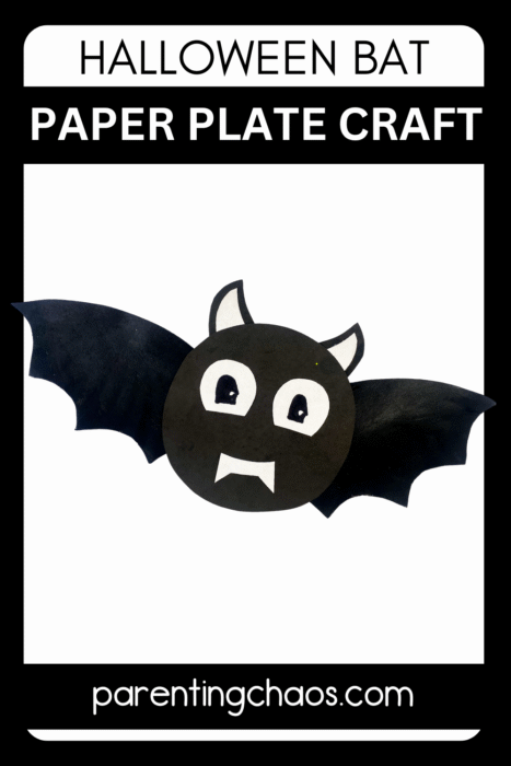 Bat paper plate craft centered on a black and white pin design.