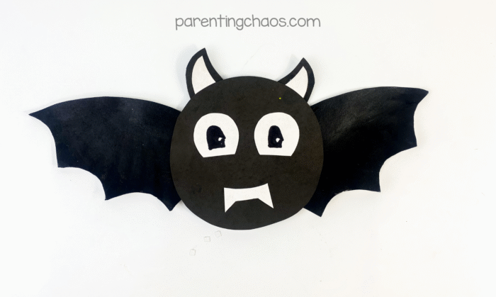 Finished bat craft with wide wings and a happy little vampire face.