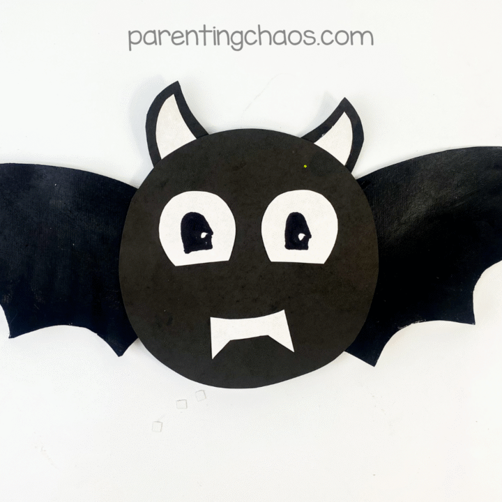 Finished bat craft with wide wings and a happy little vampire face.