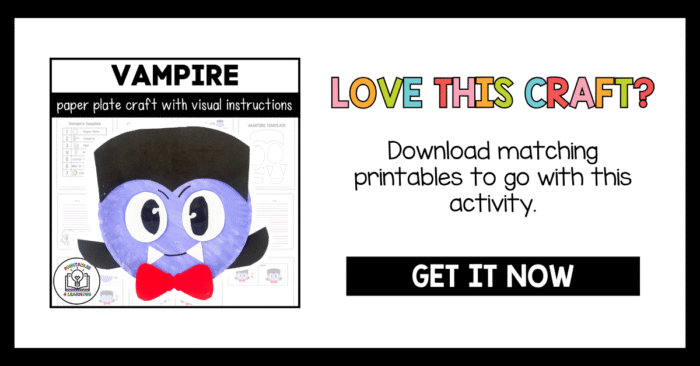 Vampire paper plate craft with printable visual instructions and matching templates from Printables 4 Learning.