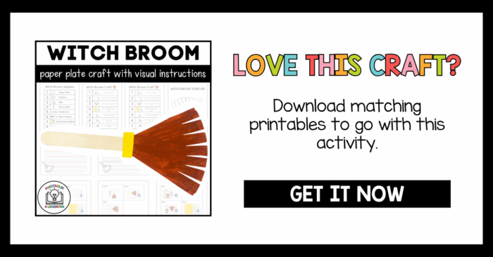 Printable Witch Broom paper plate craft pack with templates and visual directions.