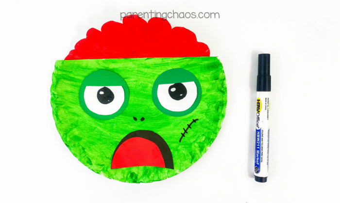 Marker details added — pupils, stitches, and nose for the zombie’s face.