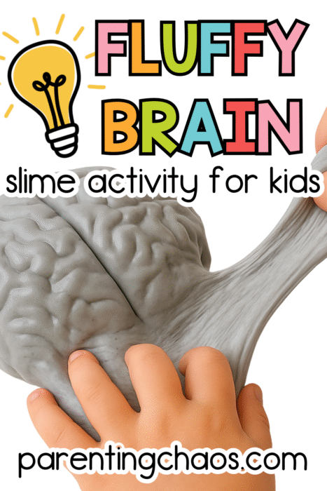 Kids stretching gray fluffy brain slime in a fun and creative sensory play activity for children.